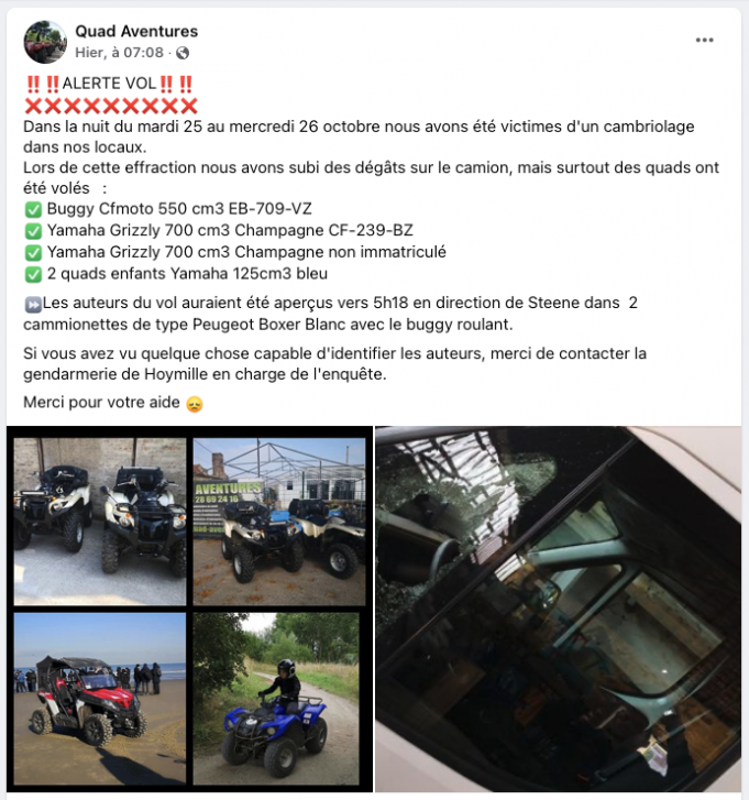 Alerte vol chez Quad Aventures